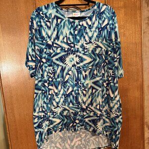 LuLaRoe Irma, Size Large, Geometric design with different shades of Blue